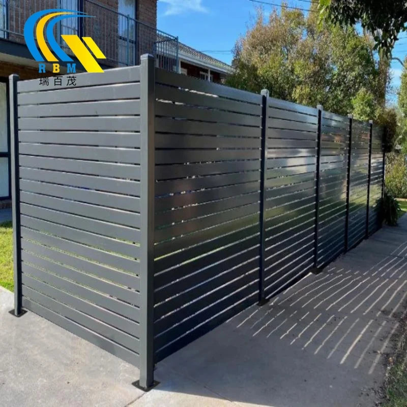 Black Horizontal Toppers Aluminum Alloy Fence Door Outdoor Aluminum Alloy Slat Fence Panels