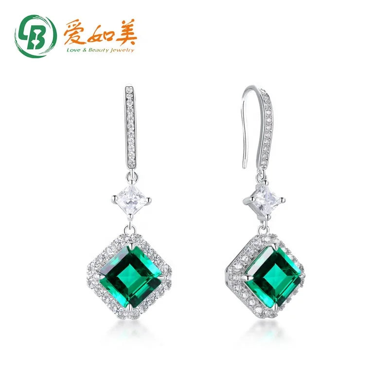 Iced Out Cubic Zirconia Square CZ Crystal  Earrings Sterling Silver Hypoallergenic High Carbon Diamond Drop Hook Earrings