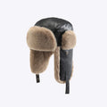 Leather Men Women Thickened Warm Russia Earflaps Winter Trapper Hat Outdoor Ski Cycling Velvet Winter Proof aviator Hats