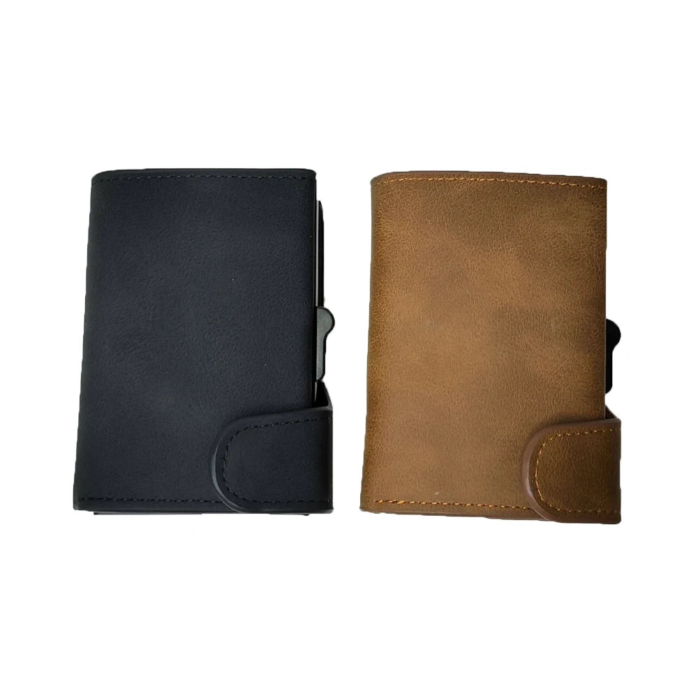 Custom Slim PU Leather Crazy Horse Fashion Card Holder with -out RFID Aluminum Wallet-Factory Direct