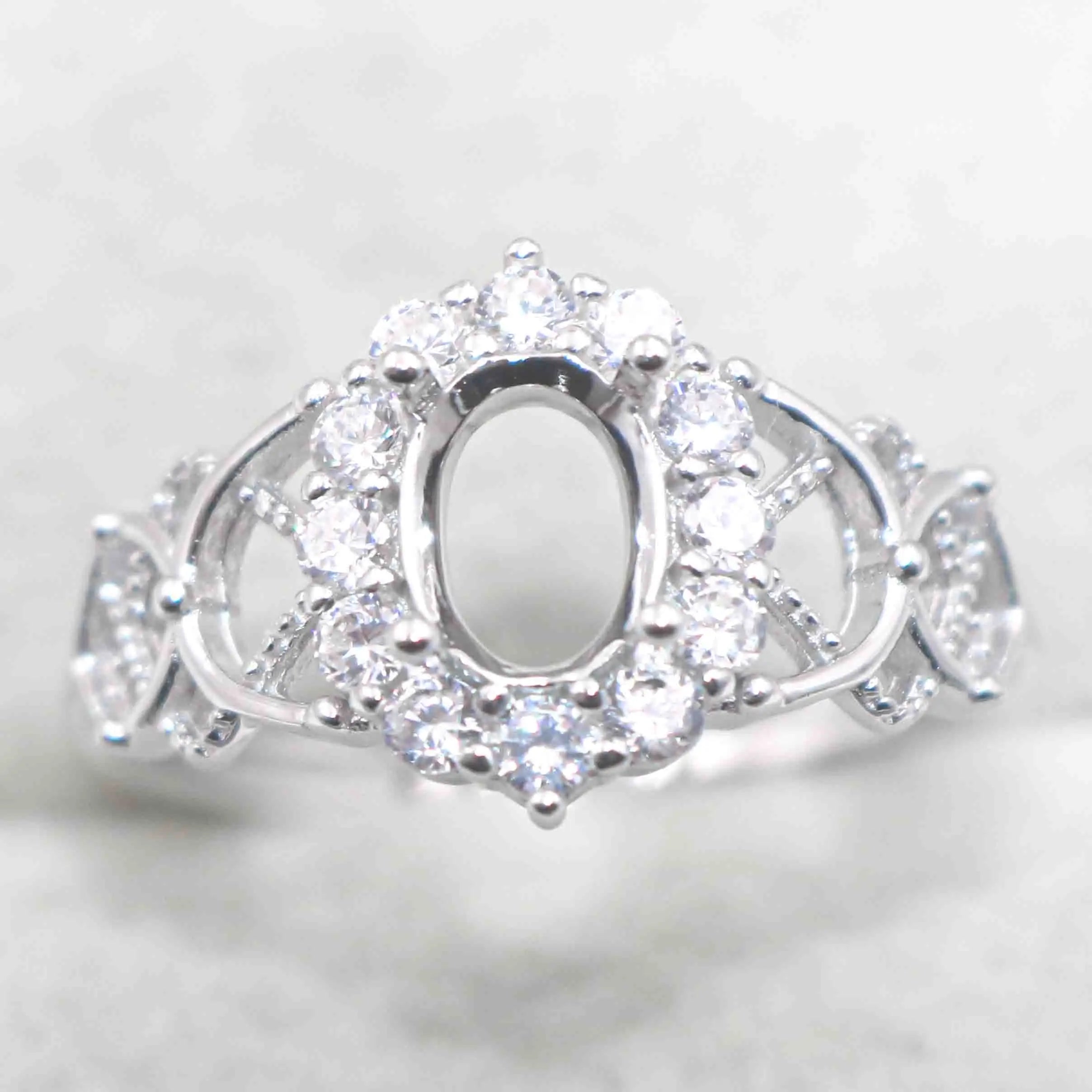 Semi Mount 5*7mm Sterling Silver Ring Empty Frame Blank Support Claw Setting S925 Base Holder Without Center Stone for DIY Inlay