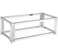 Modern Design Rectangle Shape Glass Top Coffee Table Metal Stainless Steel Base Centre Table Sets Center Living Room Furniture