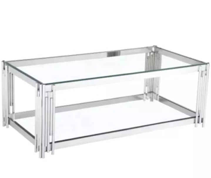 Modern Design Rectangle Shape Glass Top Coffee Table Metal Stainless Steel Base Centre Table Sets Center Living Room Furniture