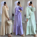 Dubai Women's Traditional Muslim Solid Color Abaya One-Piece Maxi Length Cardigan Robe Long Swing Dress Fower Blooming Design