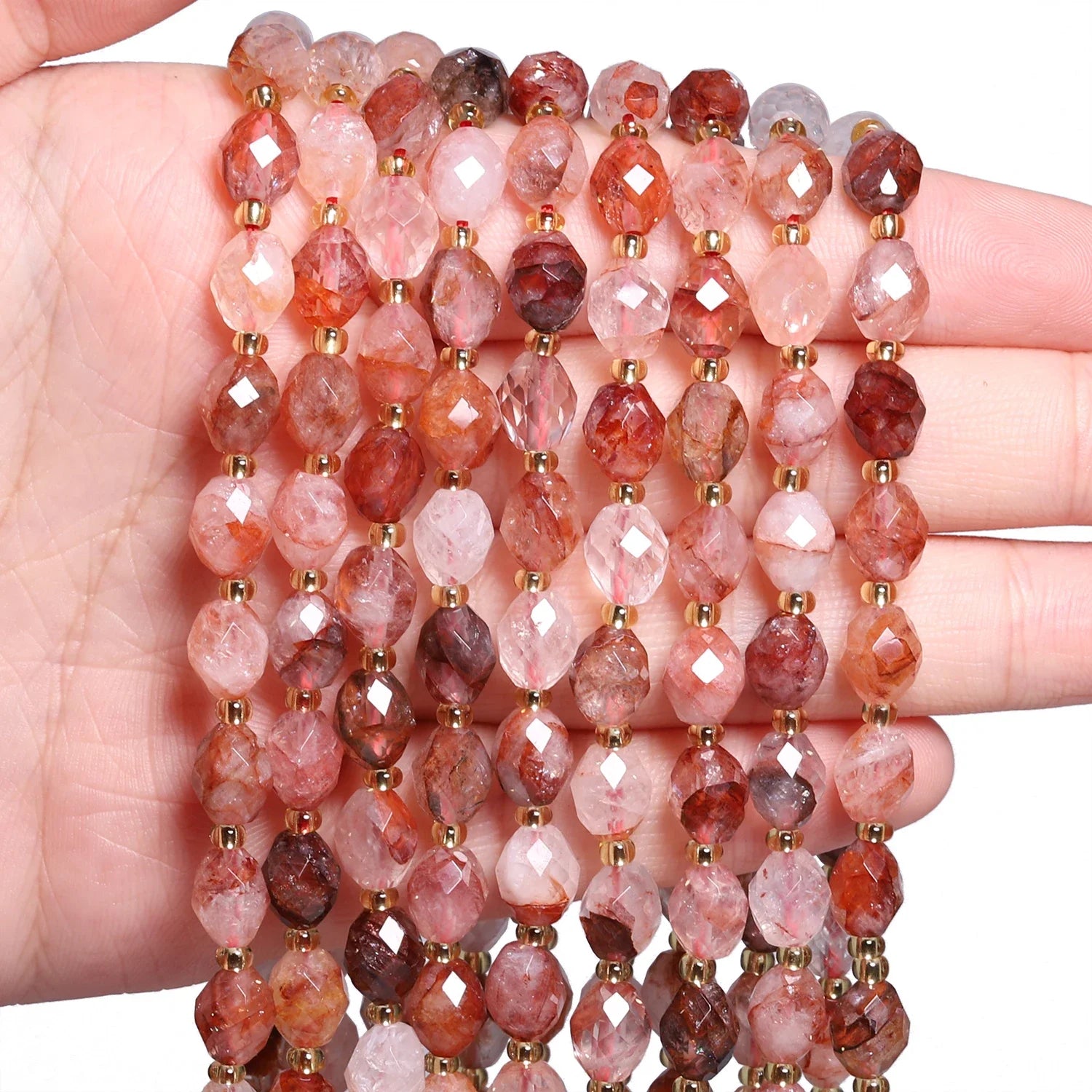 8x6mm Faceted Oval Natural Red Quartz Rice Shape Spacer Bead 7.5'' for Jewelry Making DIY Bracelet Accessories