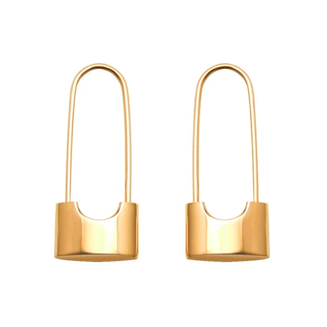 INS Simple Stainless Steel 18K Gold Plated Punk Lock Earring Titanium Steel IP Personalized Padlock Pendant Earrings Jewelry