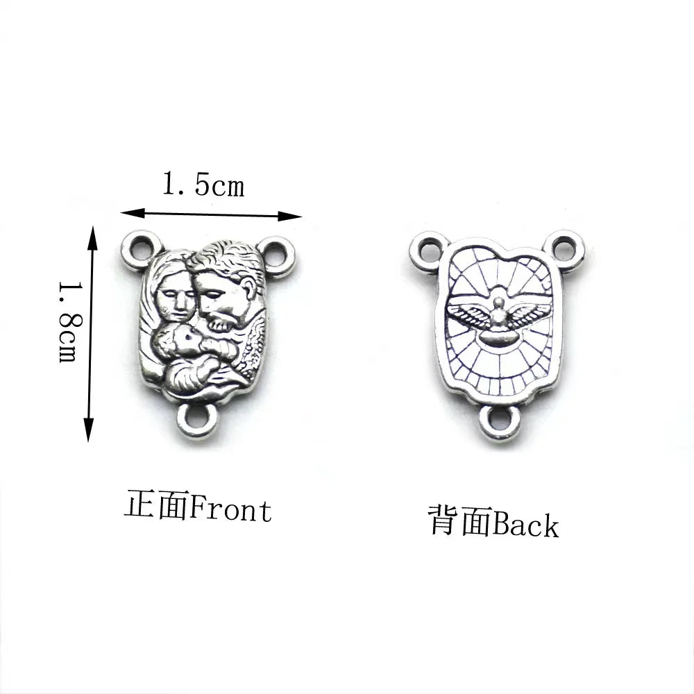 1.5*1.8cm Holy Family Cross Zinc Alloy Antique Silver Plated Religious Style Center Piece for Catholic Rosary Making