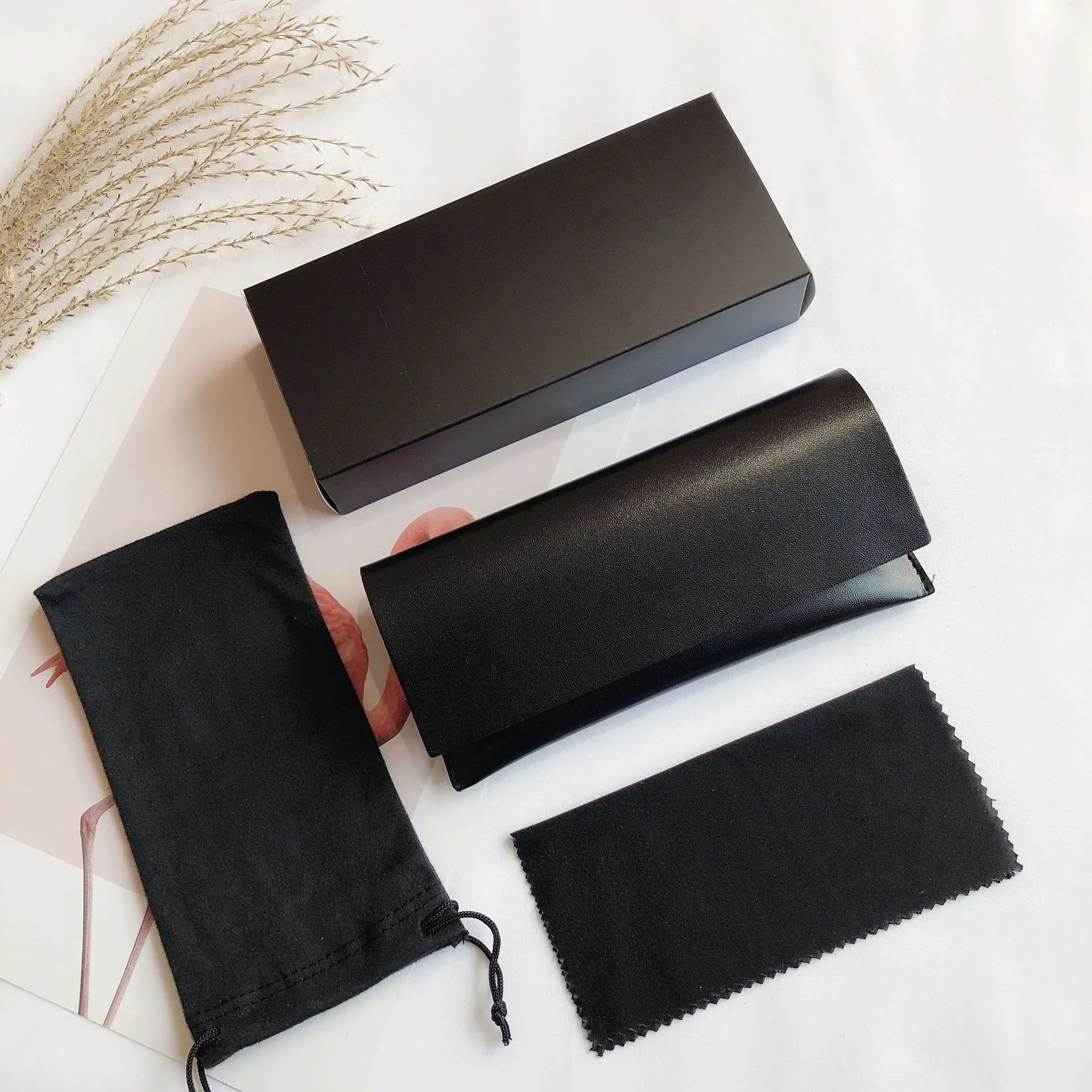 Large Luxury Glasses Pouch Set Soft Eye Glasses Cleaning Cloth Leather Eyewear case Spectacle Casing case Sunglasses Accessories