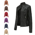 Sample Support New Women Faux Leather Biker Coat Turndown Collar Pu Motorcycle Streetwear Outerwear Synthetic Leather Jacket