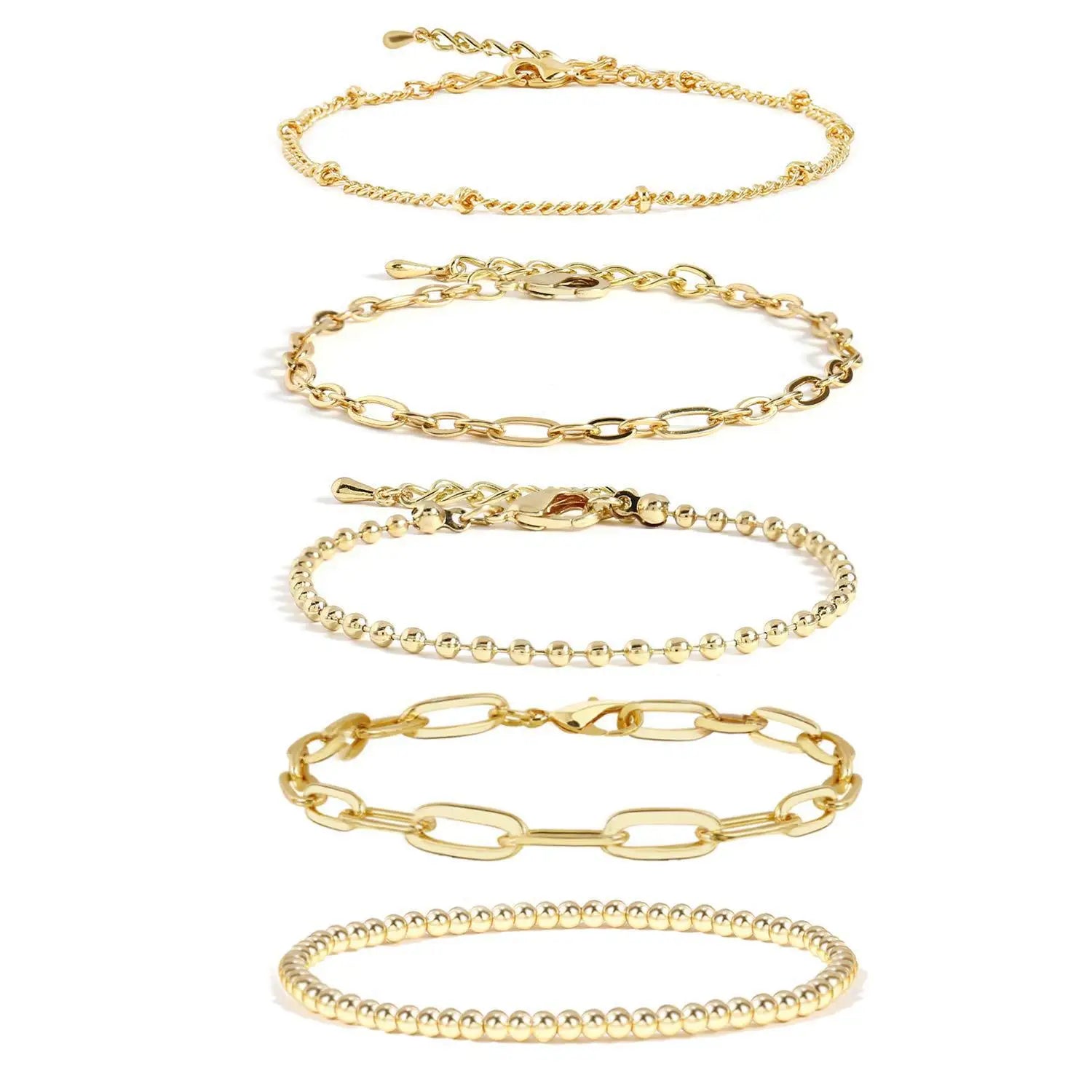 14K Gold Plated Dainty Link Paperclip Bracelets Stake Adjustable Layered Metal Link Bracelet Set Fashion Jewelry
