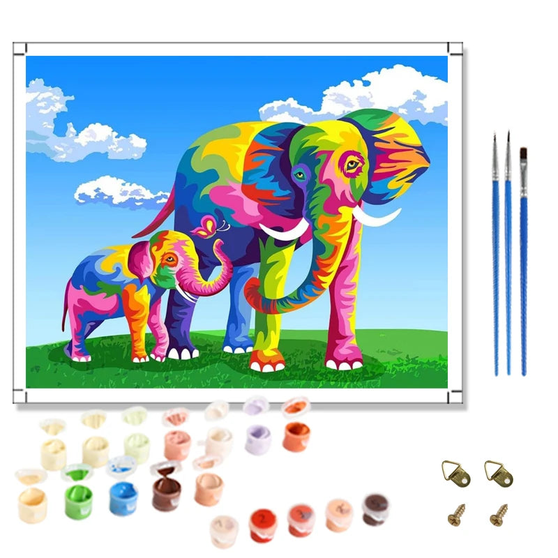 Painting by Numbers Abstract Elephants Under Blue Sky Animals Diy Oil Painting by Numbers Digital Painting Kit Home Decor