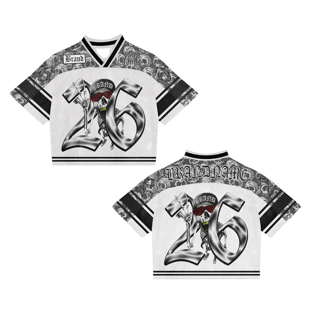 Custom Fashion Mesh Boxy American Football Jersey Streetwear Cropped Polyester Graphic Oversized Jersey T-shirt