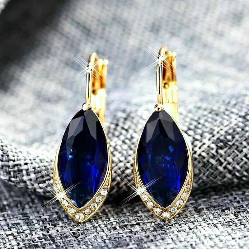 CAOSHI Dainty Marquise Cut Design Blue Crystal Cubic Zirconia Earrings for Luxury Wedding Party Gold Plated Hoop Earrings Women