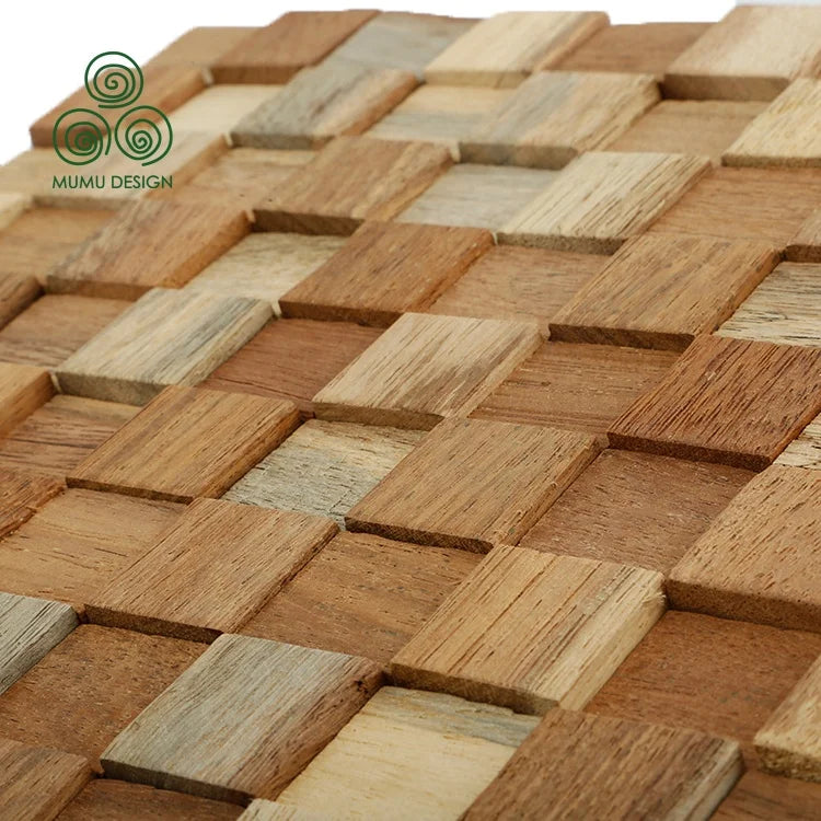 MUMU Supplier Grain Interior Bricks Solid Wood Mosaic Covering Decoration 3D Wall Panel Wooden Mosaics
