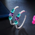 Fashion Green Water Drop Purple Square Cubic Zirconia Double Sided Copper Round Stud Hoop Earrings for Women Christmas Jewelry