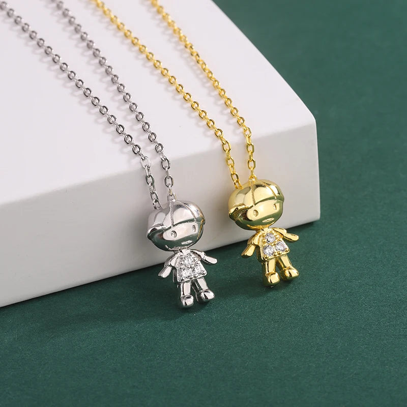 Unique Design Necklace Sterling Silver 925 Cartoon Little Boy Gold Plated Necklace Jewelry Wholesale