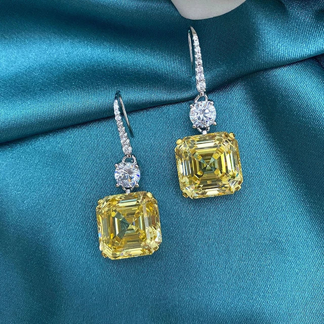 925 Sterling Silver Fancy Light Yellow Diamond Drop Earrings