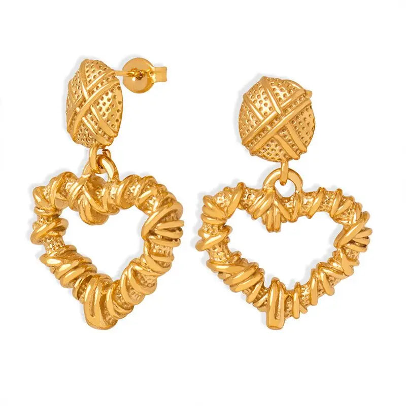 Valentine's Day Earring Stainless Steel Jewelry Tarnish Free Heart Dangle Earring Vintage Fashion Stud Earrings With Heart Charm