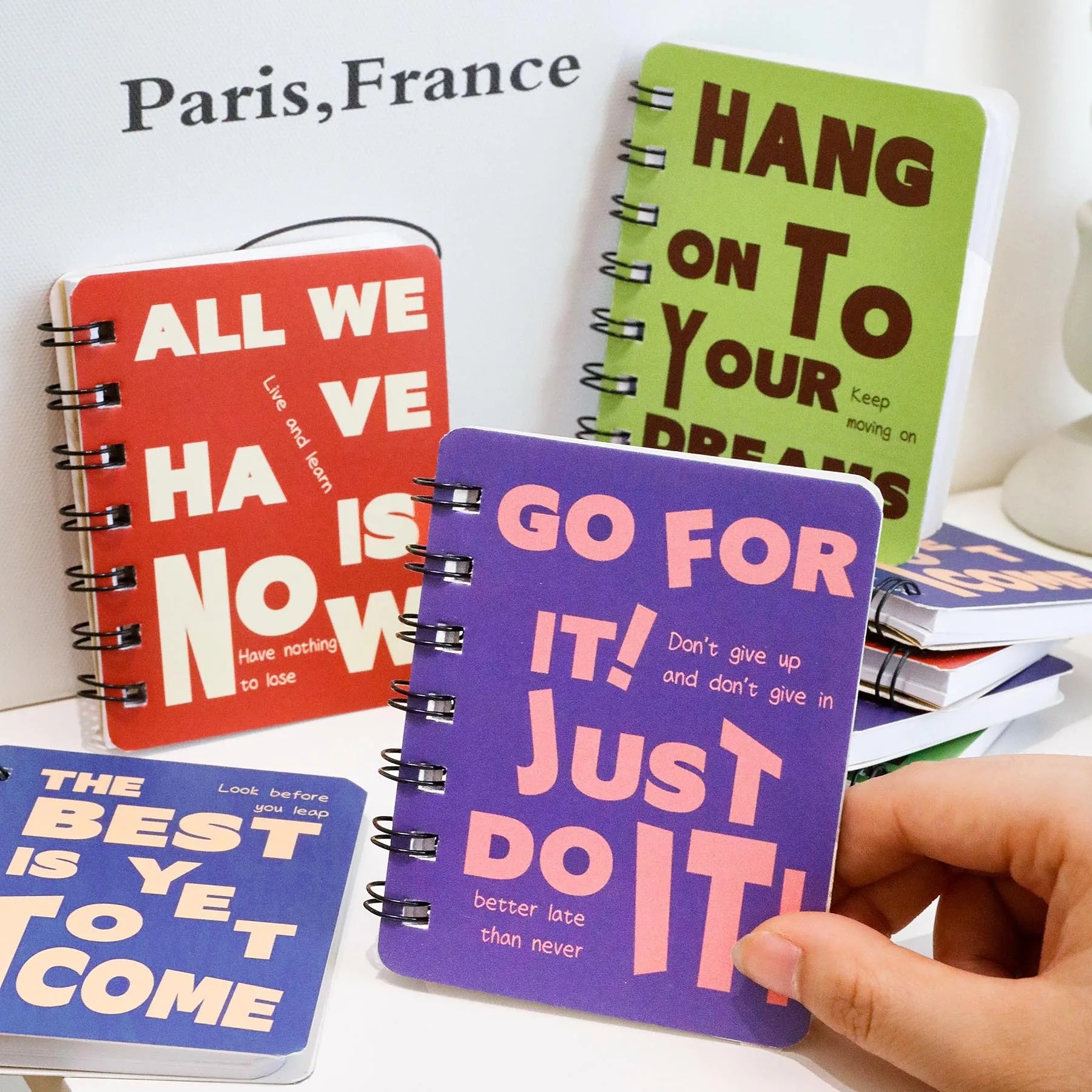 New Creative Pocket A7 Size Small Retro Words Spiral School Notebooks Wholesale