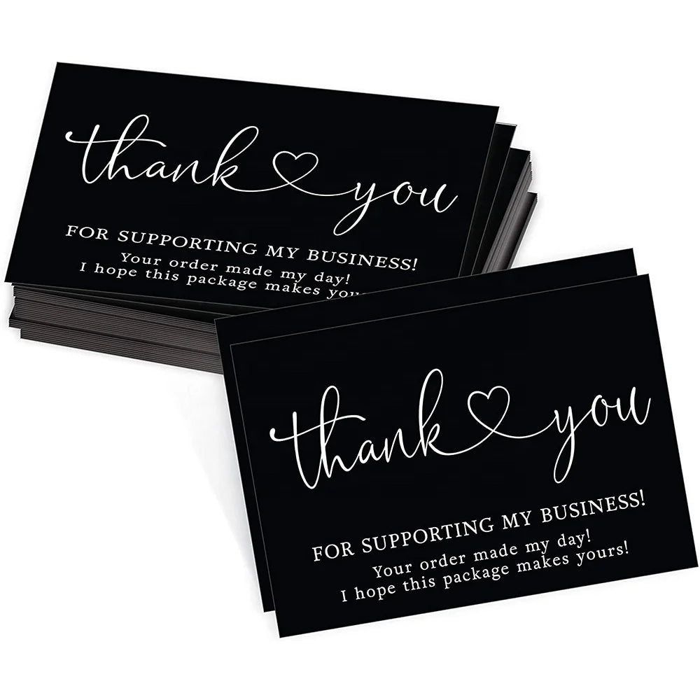 Factory Custom 50pcs/pack Black Thank You Card Printing for Supporting My Small Business Card for Gift Decoration