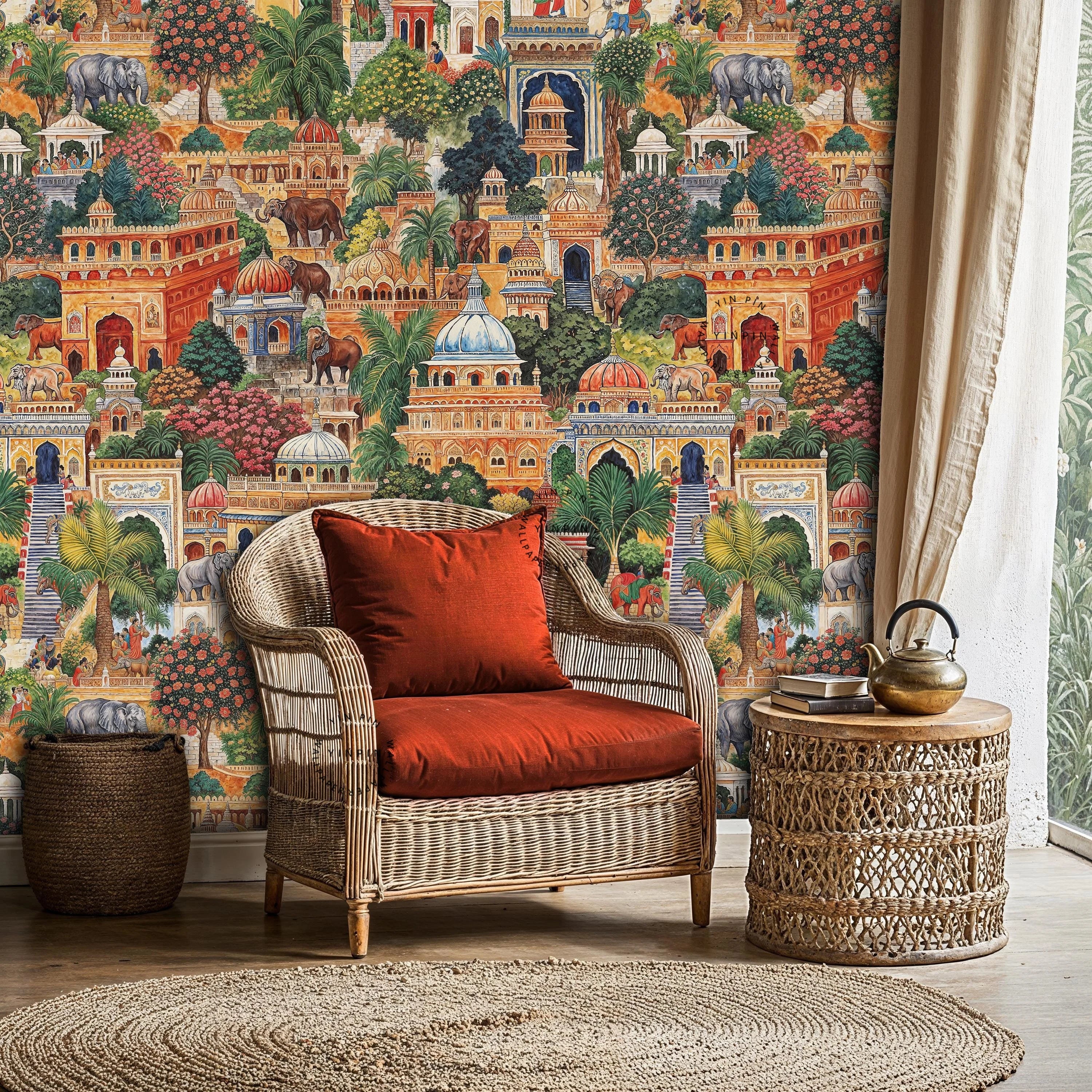 Customizable Size Home Decoration Indian Palace Elephant Jaipur Garden Wallpaper