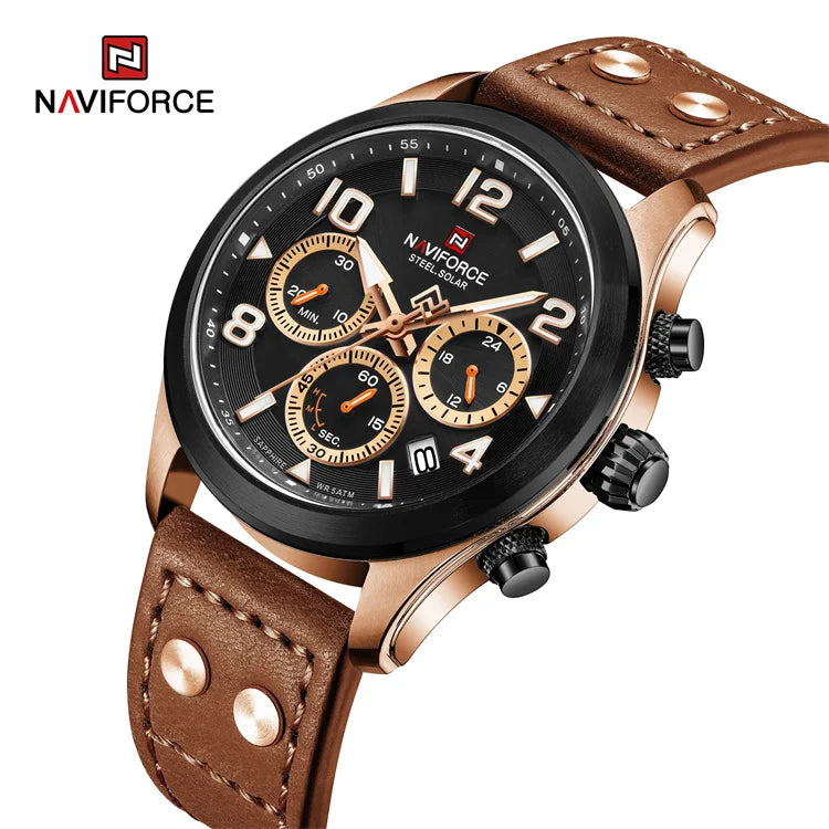 NAVIFORCE 1006 Stainless Steel Men Field Watch Solar Chronograph Herren Uhr Pilot Vintage Watches Manufacturer in China Trade