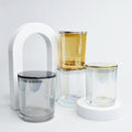 2023 New Design Empty 200ml 320ml Colored Clear Amber Clear Grey Laser Color Glass Candle Jars with Metal Lids
