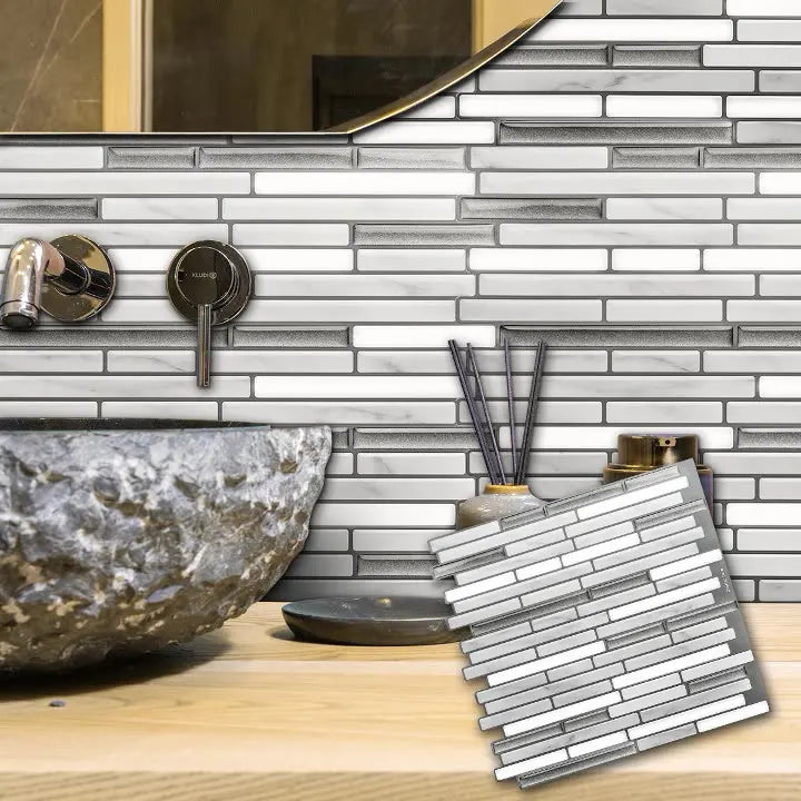 Irini EASY to DIY 1.3mm Thick White Geometric Modern Waterproof Peel and Stick Backsplash Tile for Household Use