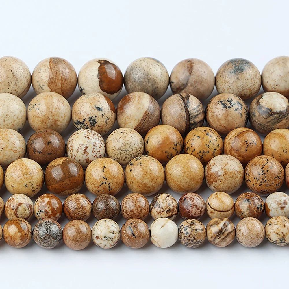 JSES Natural Picture Jasper 4 6 8 10mm Loose Stone Beads for Jewelry Making DIY Wholesale Gemstones Crystal Agate Jade Beads