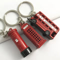 Creative 3D Metal Bus and Big Ben Pendant Red London Phone Box Keychain with Custom Logo Fashionable British Style Keychain