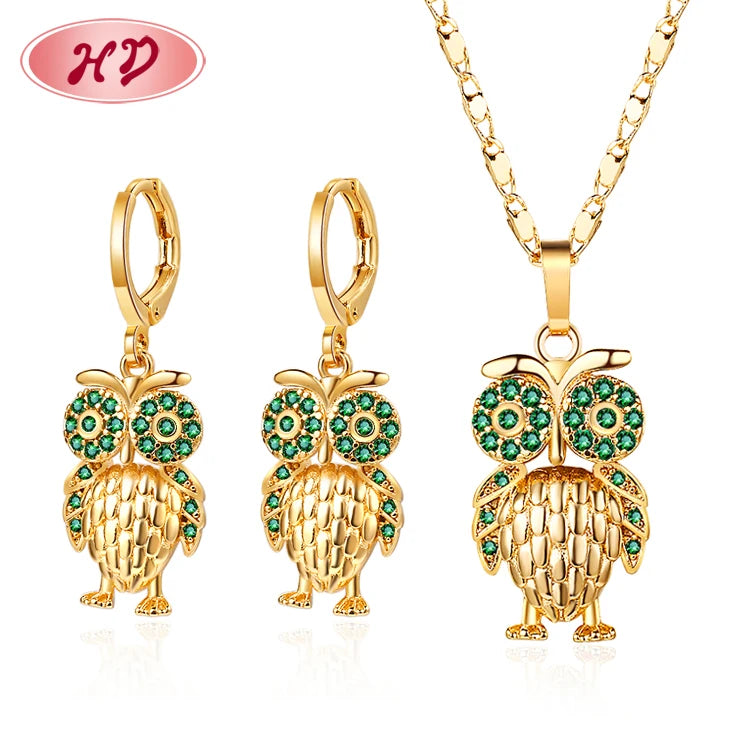 Gold Plated 18k Cubic Zirconia Brass Aretes Joyeria Fashion Cute Animal Jewelry Necklace Earring Sets for Teenagers Women