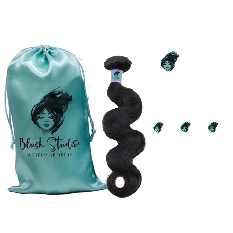 SexyLady Hair Custom Satin Hair Weave Bundle Bag Drawstring Zipper Sealing Handle Hot Stamped Silk Satin Hair Packaging Textile