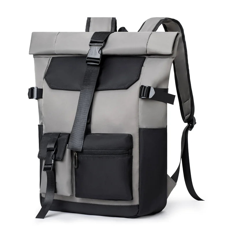 OEM Custom Large Unisex Casual Sports Travel School Student Backpack Men's Waterproof Roll Top with USB Geometric Pattern