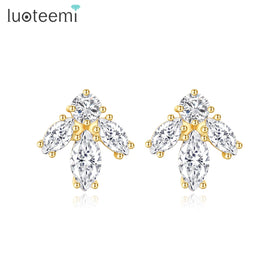 LUOTEEMI Geometric Korean Elegant Flower Fashion Hot Sale Earing Jewelry Zircon Charm Small Stud Earrings