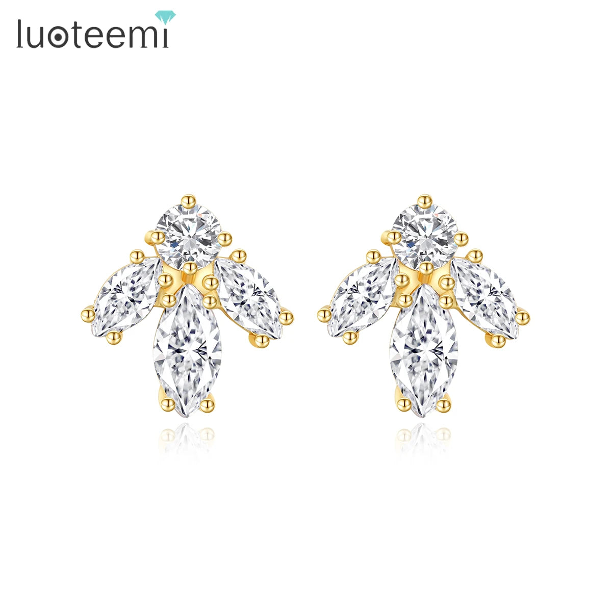 LUOTEEMI Geometric Korean Elegant Flower Fashion Hot Sale Earing Jewelry Zircon Charm Small Stud Earrings