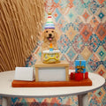 Golden Retriever Birthday Party Sculpture with Colorful Party Hat and Cake Smiling Dog Figurine with Blue Candle and Gift Boxes