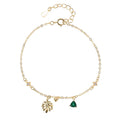 Trendy Boho 925 Silver Fine Jewelry 18K Gold Plated Green Zircon Leaf Charm Bracelets for Women