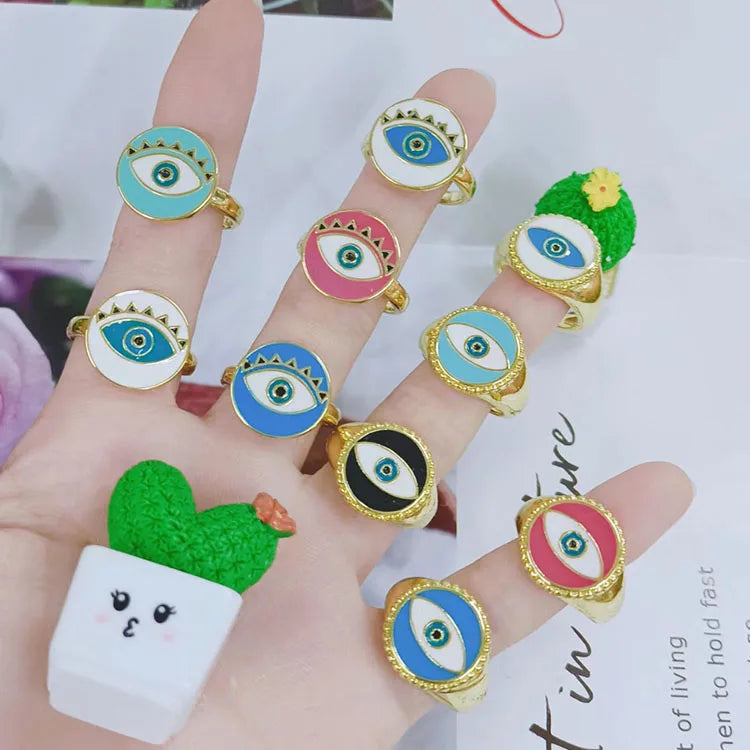 RA1032 Fashion Colourful Enamel Evil Eyes Signet Women Ring Trendy  Brass  Eyes Ladies Ring