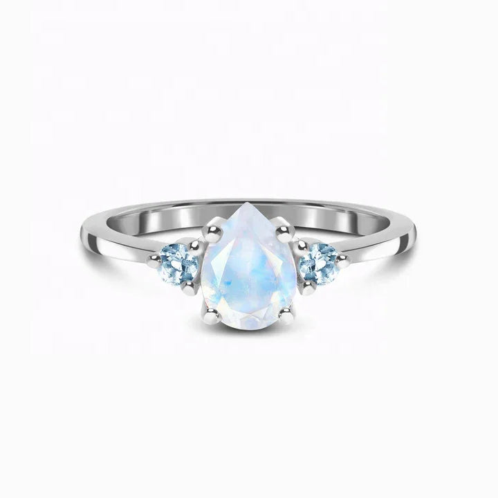 S002 Mini Drop Moonstone Princess Cutting Sterling Silver Fine Jewelry Rings Manufacturer