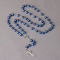 Catholic Vintage Religious Cross Rosary Necklace Gkass Imitation Pearl 8MM Beads Easter Christian Sacrifice Church Gifts