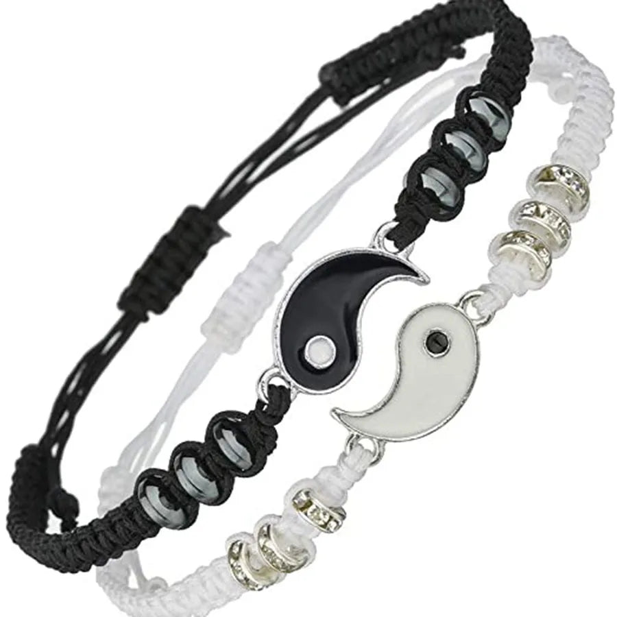 Best Friend Bracelets for 2 Matching Yin Yang Adjustable Cord Bracelet for Bff Friendship Relationship Boyfriend Girlfriend Vale