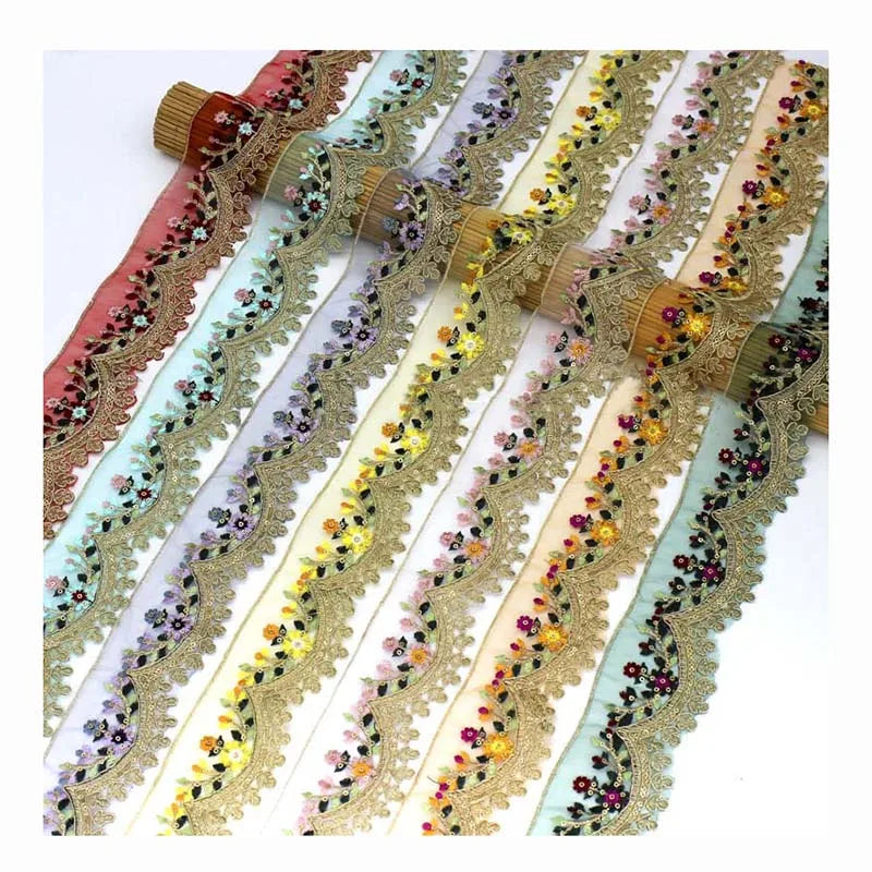 Diy Garment Embellished Decorative Organza Mesh Lace Embroidery Ethnic Multi-coloured Sequin Embroidered Sewing Textile Fabric
