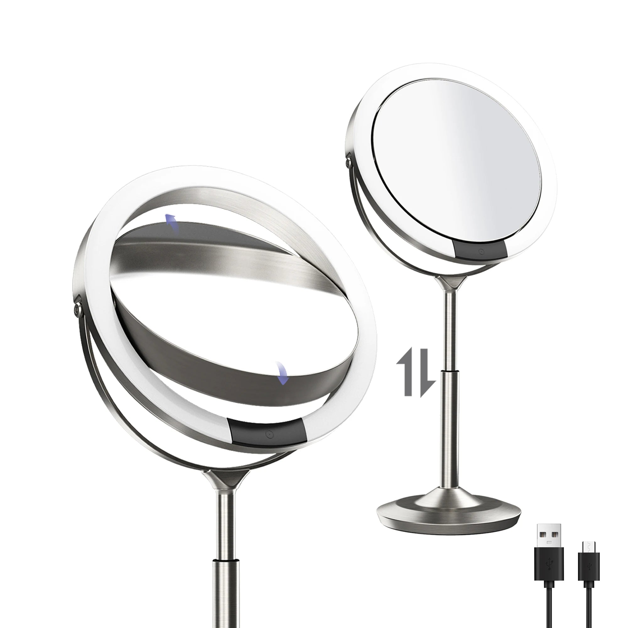 8.5" Height Adjustment Rechargeable LED Desktop Vanity Mirror with 1x/10x Magnification and Lights Professional Make-up Mirror