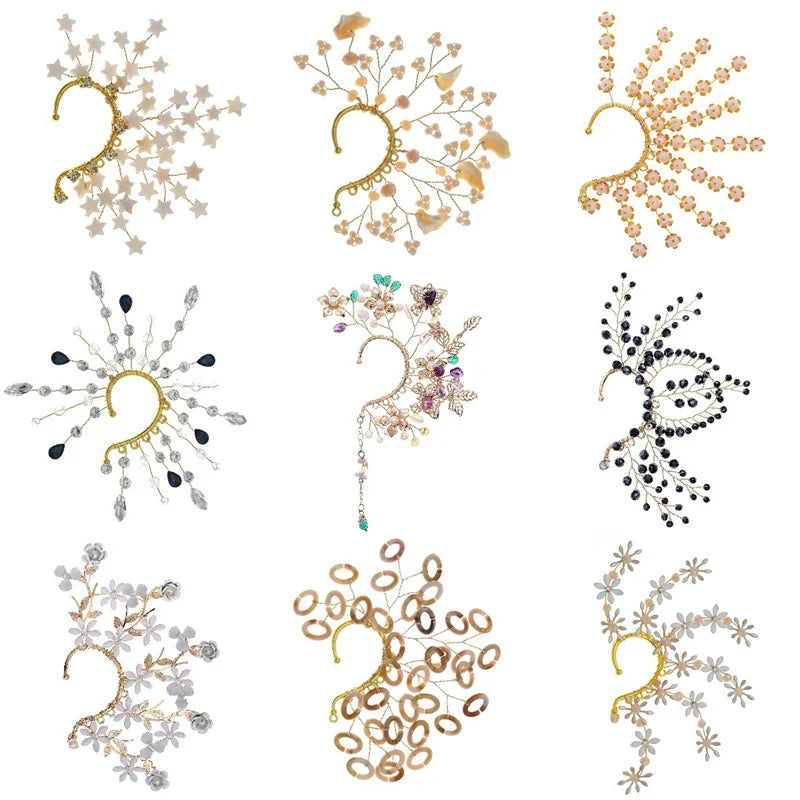 Multiple Styles Wedding Bride Alloy Ear Jewelry Handmade Earring Leaf Copper Wire Crystal Bead Decoration Ear Cuff for Women