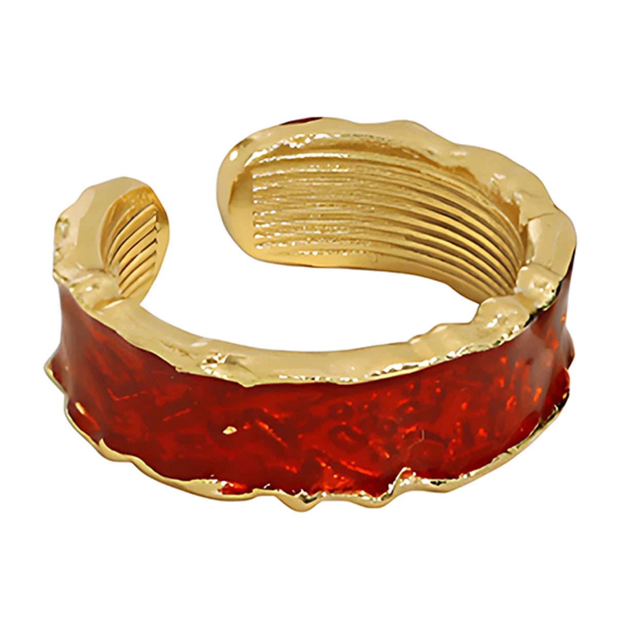 Fine 18k Gold Enamel Band Hammered Rings for Women 925 Sterling Silver Fashion Girls Adjustable Ring Designer Custom Jewelry