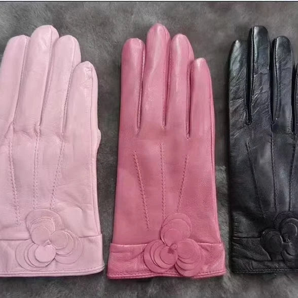 Wholesale Fashion  Style Sheepskin Leather Gloves Winter Ladies Leather Driving Gloves