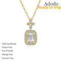 Fine Jewelry 925 Silver Emerald Cut 1CT VVS GRA Moissanite Pendant 14K Gold Plated Anti Tarnish Claw Setting Women's Necklaces