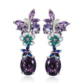 Huitan Romantic Crystal Clear Purple Water Drop Flower Earring Dainty Brilliant Lady Pear Women Beautiful Silver Drop Earrings