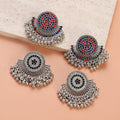 Vintage Silver Tassel Bell Drop Bollywood Earrings Retro Rhinestone Carved Tassel Bell Drop Dangle Earrings for Party Jewelry