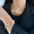 18K Titanium Steel Necklace Jewelry Women Accessories Starry Freshwater Pearl Necklaces Wholesale